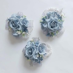 MAFELOE Wrist Corsage and Boutonniere Set Artificial Rose Flowers Blue