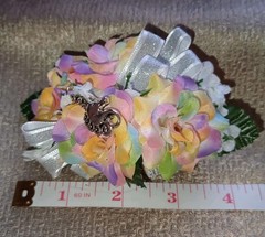 4″ Long Artificial Pastel Rainbow Rose Wrist Corsage With Metal Unicorn Charm