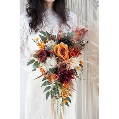 12 Inch Cascade Bridal Bouquet Silk Roses Wedding Decoration Faux Flowers New