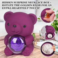 Teddy Bear Preserved Rose Gifts with 100 Languages 6 x 6 x 7.5 inches, Purple