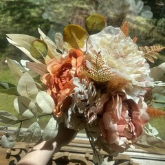 Bridal Wedding Bouquet Budget Friendly Handmade Faux Flowers White Pink Orange
