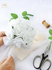 Artificial Flower 50pcs Real Looking Rose Fake Foam Roses with 50Pcs White
