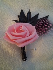 Pink Black Wedding Bouquet and Boutonniere, 2pc Set