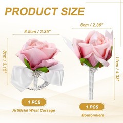 2Pcs Wrist Corsage Boutonnieres Set with White Ribbon, Light Autumn Pink
