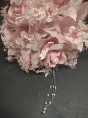 1970s Vintage Silk Wedding Bouquet or Throwaway, Satin Rose, Stephanotis, Pearls