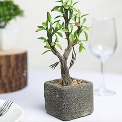 BROWN 9″ tall Concrete Pot with Faux Mini GREEN Willow Tree Wedding Decorations