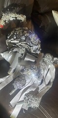 Bride Brooch Bouquet Wedding Silver Grey Base Clear Rhinestones￼ 5pc set