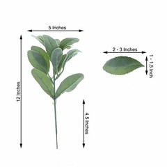 4 Frosted Green 12-Inch Artificial Flocked Lambs Ear LEAVES SPRAYS STEMS Party