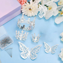 Flower Bouquet Accessories Including 4Pcs Crown Cake Topper Mini Tiara,12 Butter