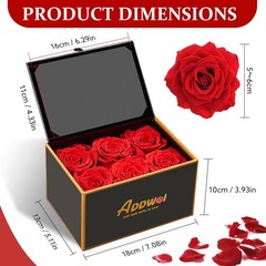 ADDWel Preserved Rose Gift Box with 4×6 Photo Frame, Romantic 6 Roses, Red