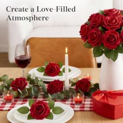 Artificial Flowers Pcs Foam Real Looking Roses with Stems, Fake 25 Dark Red