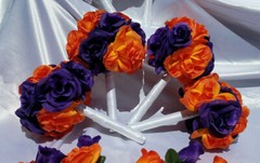 23 Pc Wedding Bouquet Set, Purple Roses, Orange Roses, White, Bouquet Package
