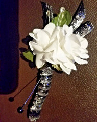 Black, Silver & White SILK Flower Wrist Corsage & Boutonniere Set, Prom, wedding
