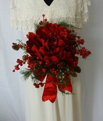 Grand Red Faux Chrysanthemum and Berry Bride or Bridesmaid Wedding Bouquet