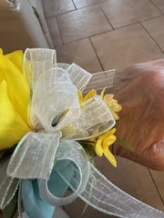 Prom Wrist Corsage & Bout Yellow Rose & Fillers, White Bow. Perfect For Prom.