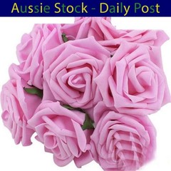Artificial Flowers with Stems Foam Rose Fake Bride Bouquet Wedding 7cm 20pcs