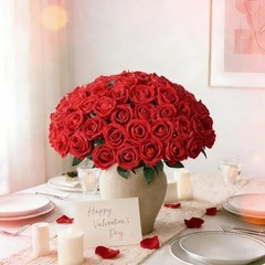 50 PCS Roses Artificial Flowers, Real Looking Fake Roses with Long Stems Red