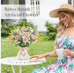 Pcs Babys Breath Artificial Flowers Bulk, White Real Touch Faux Baby Breath 60