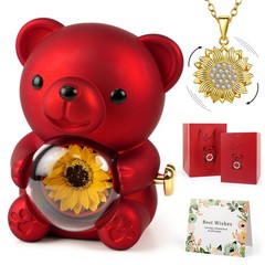 Trinckle Sunflower Necklaces for Women Valentines Teddy Bear with Red