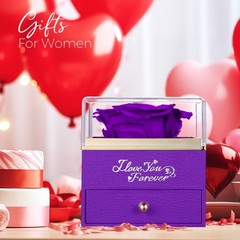 NEWNOVE Preserved Real Purple Rose with 5.39 x 4.13 x 4.33 inches,