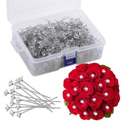 700 Pcs Diamond Head Corsage Pins – 2.1″ Clear Straight Bouquet Pins for Wedding