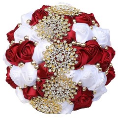 White and Wine Red wedding bouquet artificial Sweet 15 Quinceanera bouquet