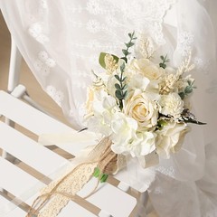 Silk Plastic Wedding Bouquet for Bride Bridesmaid White Champagne Flowers 7.5in