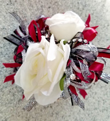 Burgundy & Ivory SILK Flower Wrist Corsage & Boutonniere Set, Prom wedding