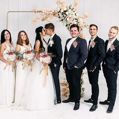 12 Pcs White Rose Bridesmaid Bouquets & Groomsmen Boutonnieres Set