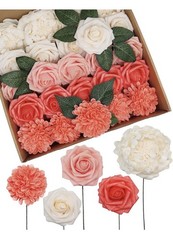Artificial Foam Roses Coral Cream Flower Set DIY Wedding Bouquet Bridal Decor