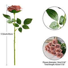 Artificial Rosepcs Open Flower Bouquet Faux Rose Stems for 10 Dusty Rose