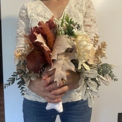 Bridal Wedding Bouquet Hand made Budget Friendly Faux Flowers Red Orange Fall