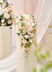11 Inch Champagne Wedding Bouquets for Bride Bridesmaid, Artificial Rose Bridal