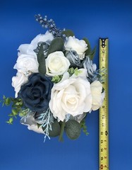 Dusty Blue & White Artificial Wedding Bridal Bouquet Ling’s Moments Faux Flowers