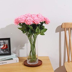 12 PCS Artificial Flowers Roses Silk Flowers Fake Long Stem Artificial Pink