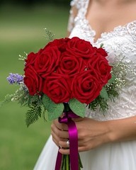 50Pcs Artificial Roses Flowers Fake Roses with Stems Real Touch 50PCS Dark Red