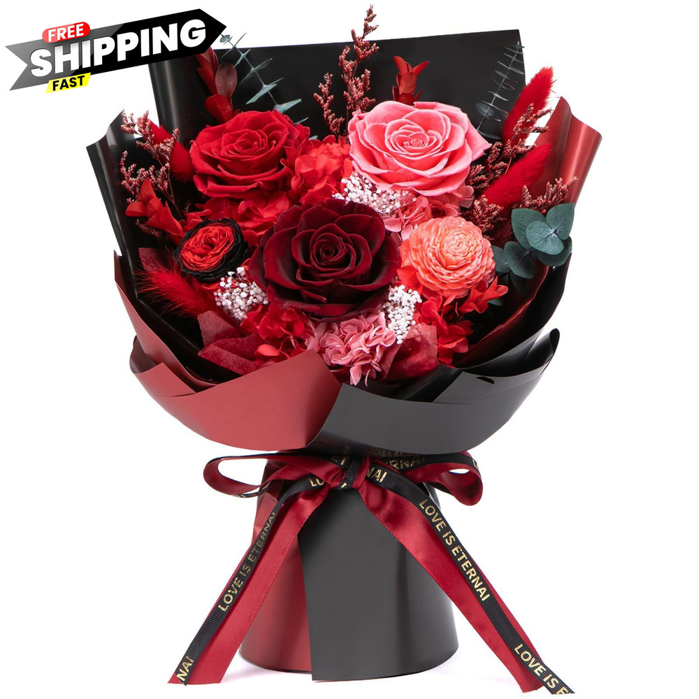 Bessol Flowers for Delivery Preserved Small, Red Flower Bouquet