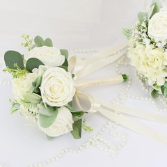 Set of 4 Bridesmaid Bouquets for Wedding – Silk Artificial Ivory Bridesmaid