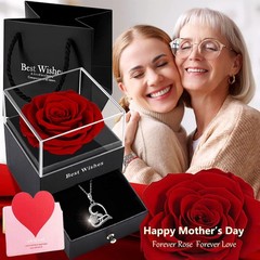 SWEETIME Preserved Rose Gift Box,Eternal Flower,Forever Real Rose, White Gold