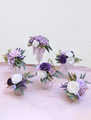 Purple Wedding Flower Centerpieces – Set of 6 Mini Bouquets for Decor