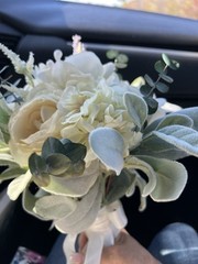 Artificial Wedding Flower Bouquet White Rose Eucalyptus & Lavender Greenery