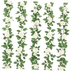 5Pcs 32.5FT Artificial Rose Vine Fake Flower Garland Fake Silk Floral White