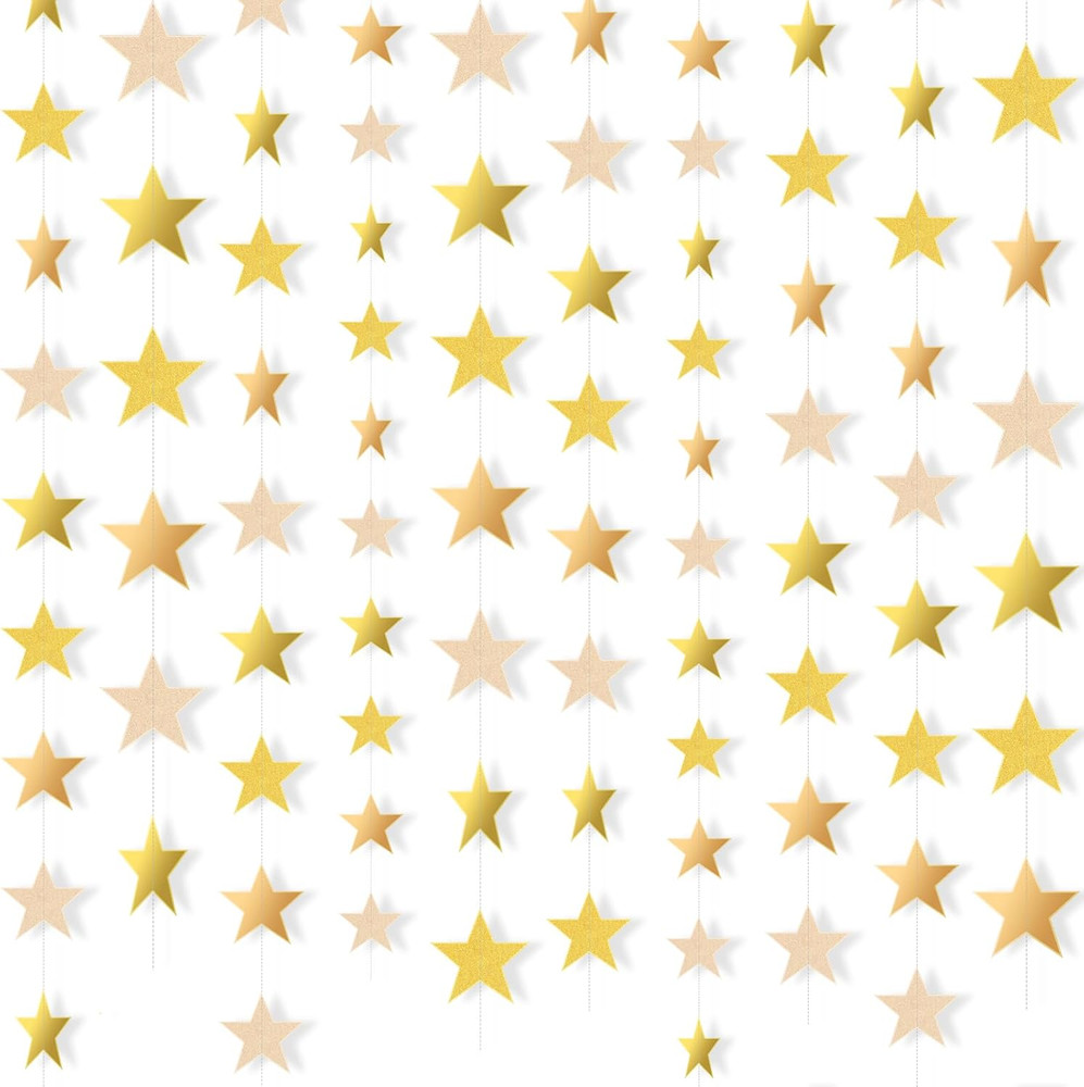 130 Feet Glitter Star Garland Banner 2026 Party Decoration Double Side Star Hang