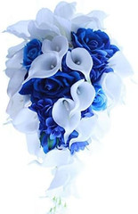 Royal Blue Bouquet, Bridal Bouquets for Wedding，White Calla Lily Bridal Bouquet,