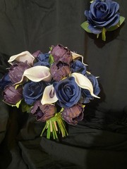 Plum With Navy Blue Silk Roses. With Matching Boutonnière