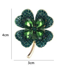 Green Leaf Brooch Pin for Women St. Patrick’s Day Pins Vintage Crystal Flower…