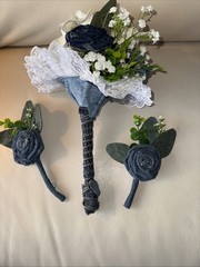 Forever Denim Rose Bridal Bouquet Corsage Boutonnière Wedding Anniversary