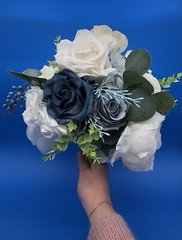 Dusty Blue & White Artificial Wedding Bridal Bouquet Ling’s Moments Faux Flowers