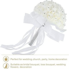 Chic White Bridal Bouquet with Foam Roses for Parties and Anniversaries