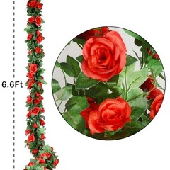5Pcs Flower Garland Artificial Rose Vine Garland Artificial Red and Greenery